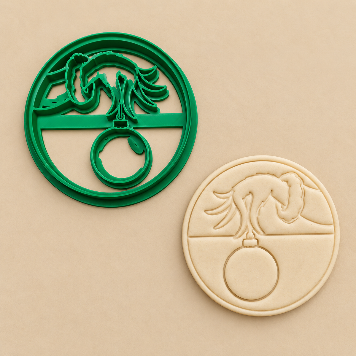 Grinch Hand Holding Christmas Ornament Imprint Cookie Cutter, 3D Printed in USA