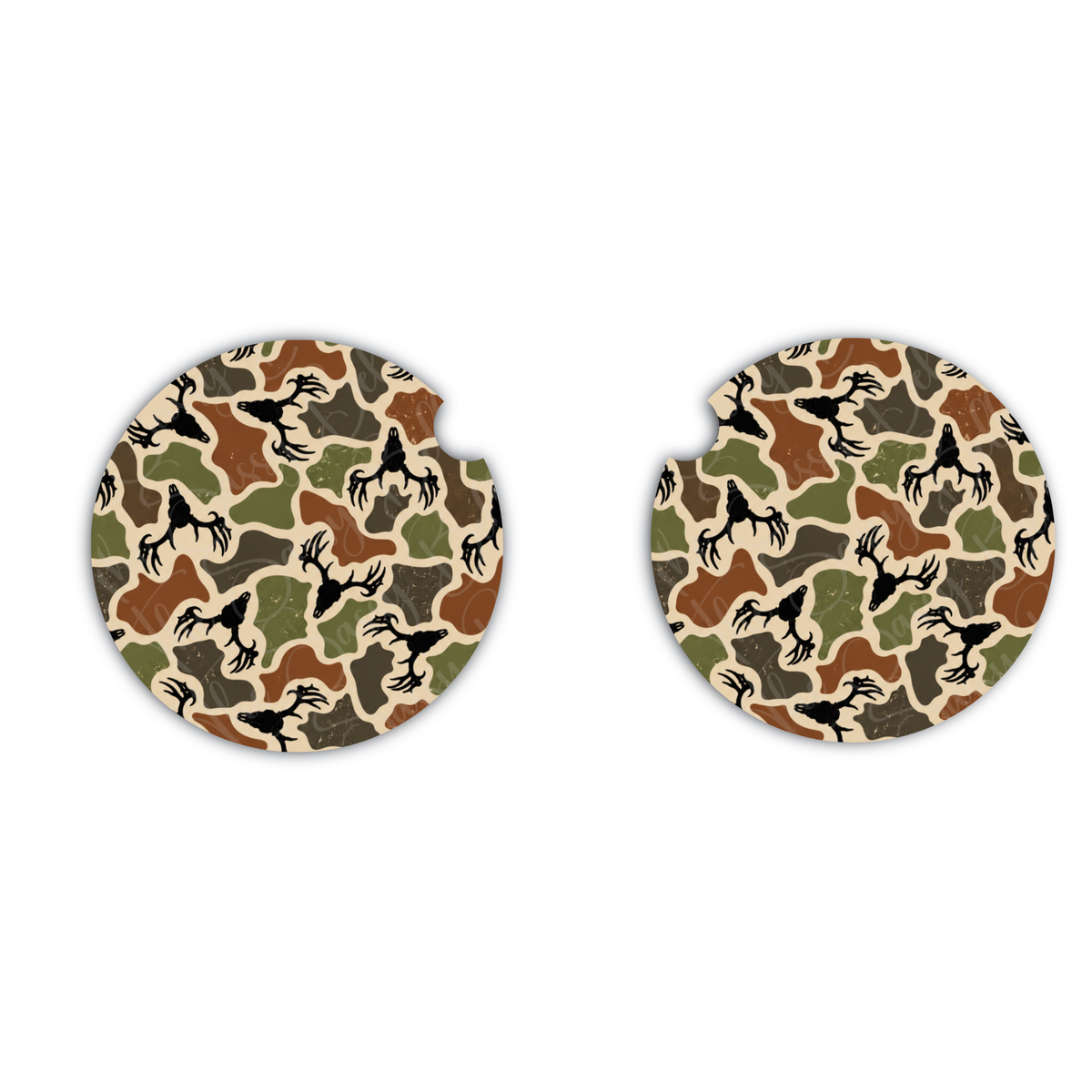 Deer Skull Camouflage Car Coasters - Set of 2, Interior Auto Accessories
