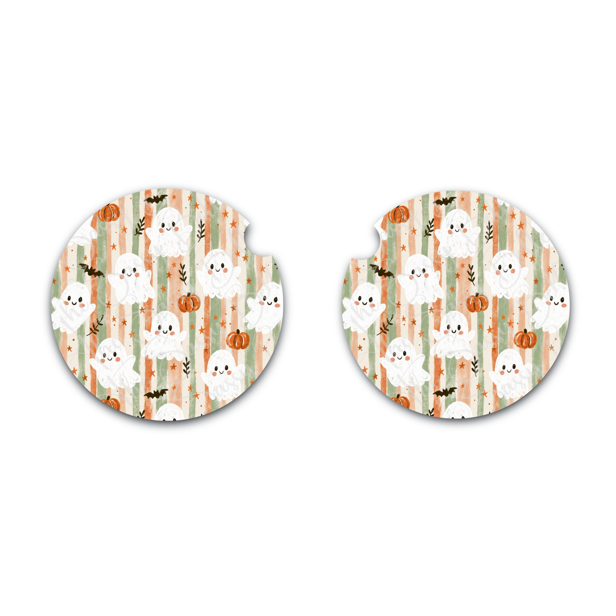 Halloween Cute Ghost Car Coasters, Set of Two, Interior Auto Accessories