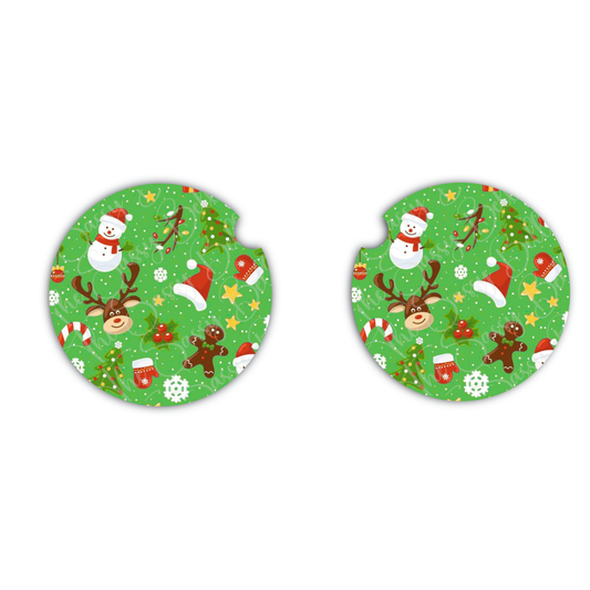 Christmas Car Coasters, Set of Two, Reindeer and Snowman