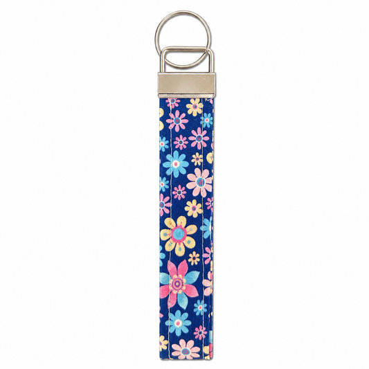 Cute Keychain Wristlet, Blue Floral Key fob Wristlet, Cute Car Key Strap, Cute and Trendy Accessories