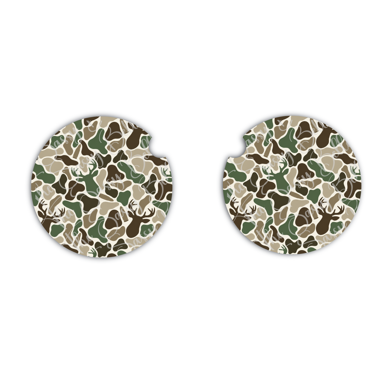 Camo Car Coasters, Deer Camouflage Cup Holder Inserts, Interior Auto Accessories, Set of Two