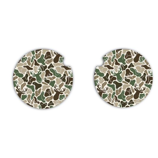Camo Car Coasters, Deer Camouflage Cup Holder Inserts, Interior Auto Accessories, Set of Two