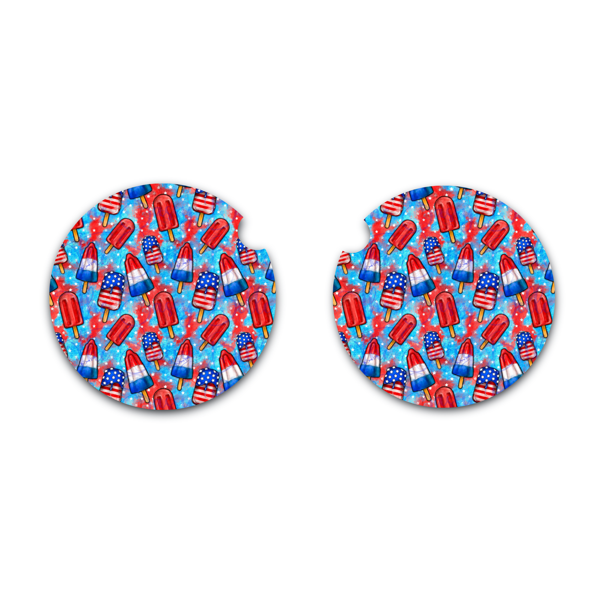 Fourth of July Car Coasters, Neoprene Coasters, Set of Two, Interior Auto Accessories