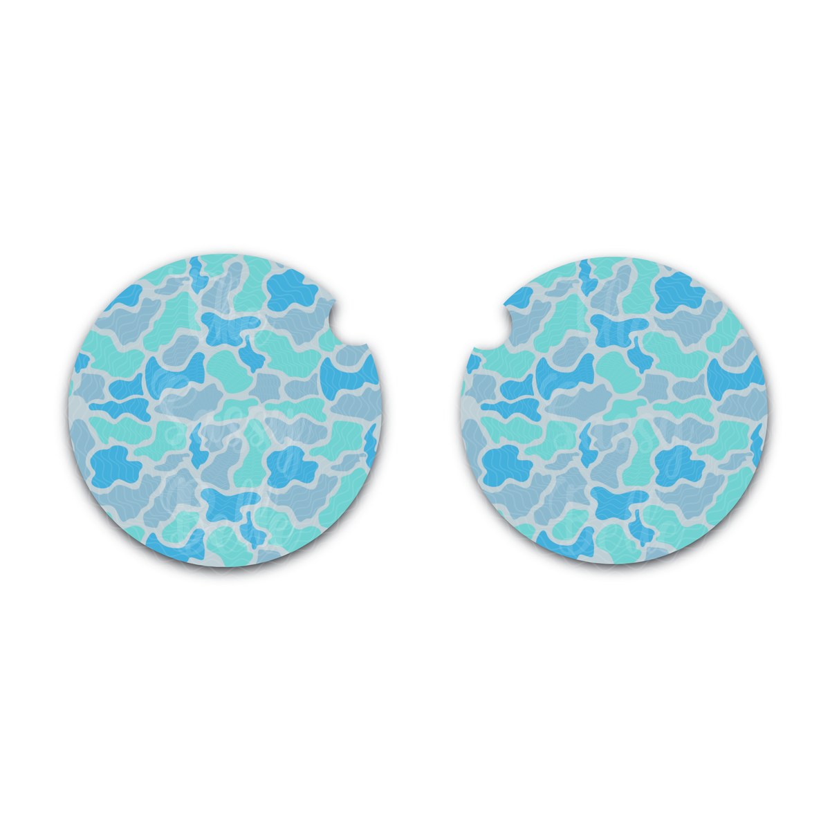 Old School Camo Car Coasters, Blue Duck Camo, Set of Two, Car Cup Holder