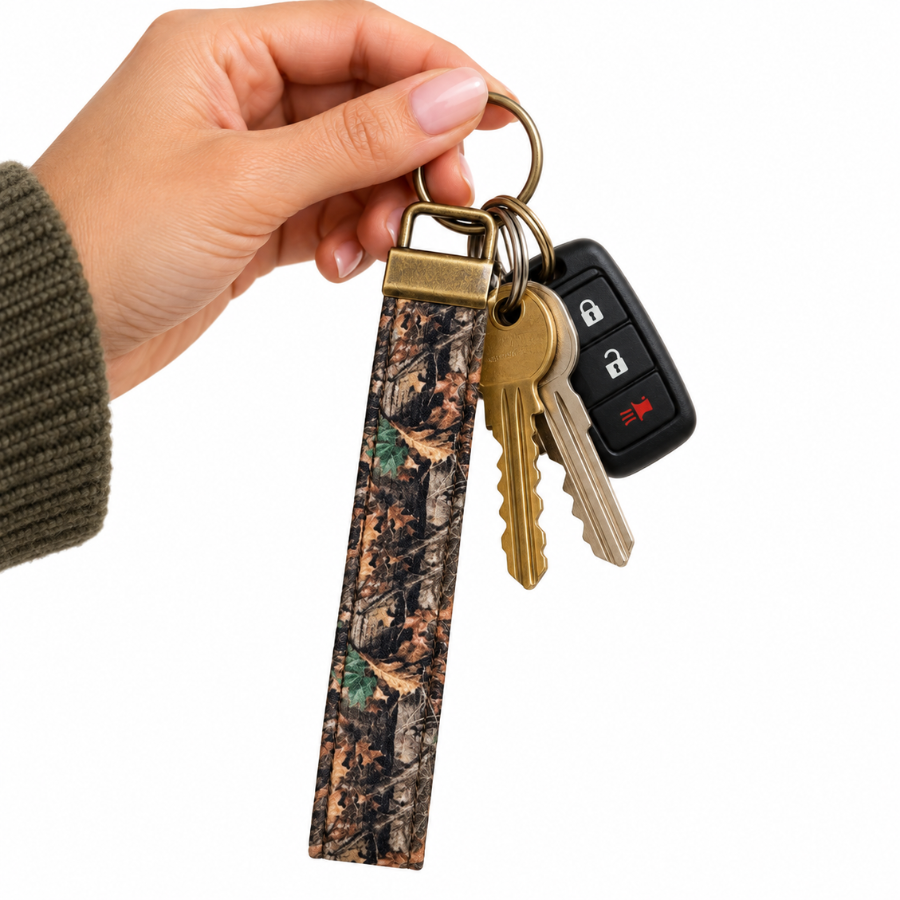 Camouflage Keychain Wristlet, Tree Bark Camo, Camo Keyfob Wristlet