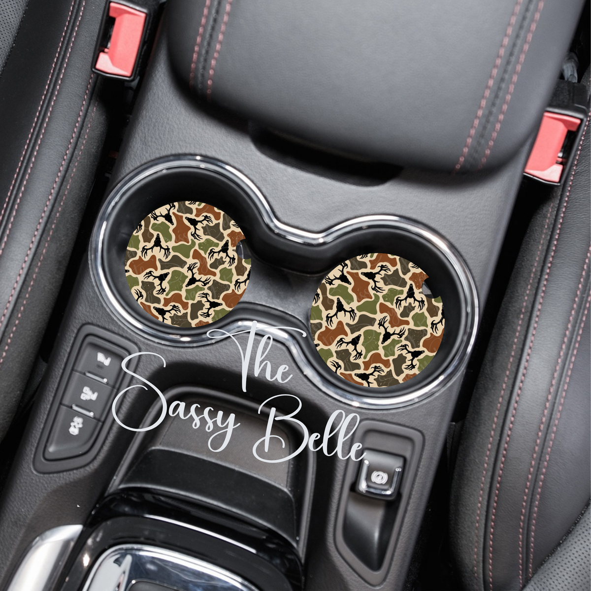 Deer Skull Camouflage Car Coasters - Set of 2, Interior Auto Accessories