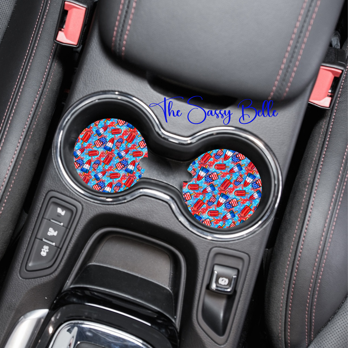 Fourth of July Car Coasters, Neoprene Coasters, Set of Two, Interior Auto Accessories