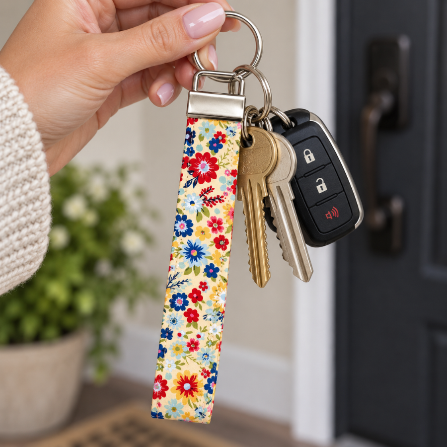 Cute Yellow Floral Keychain, Ideal for Keys and Accessories, Key Fob Wristlet