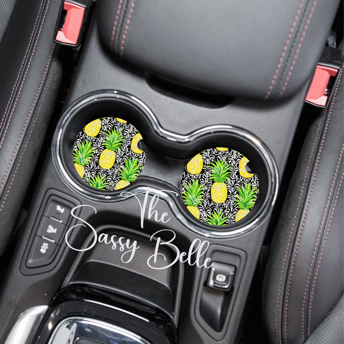 Pineapple Car Coasters, Neoprene Car Cup Inserts, Interior Vehicle Accessories, Cute Car Gift