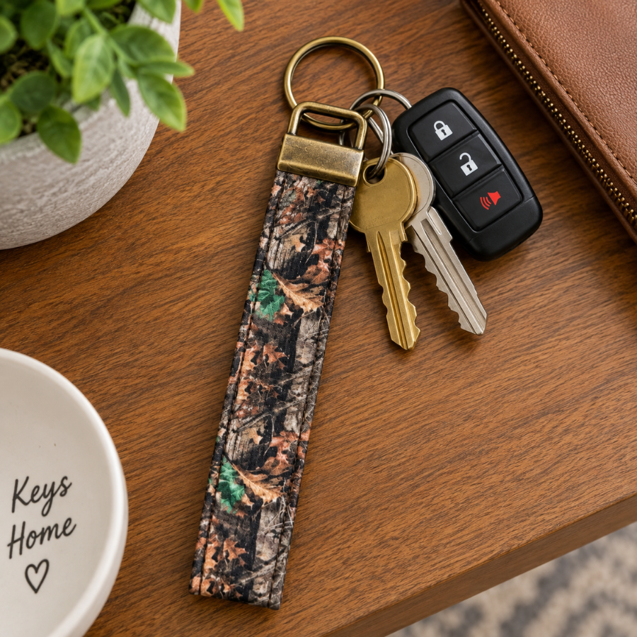 Camouflage Keychain Wristlet, Tree Bark Camo, Camo Keyfob Wristlet
