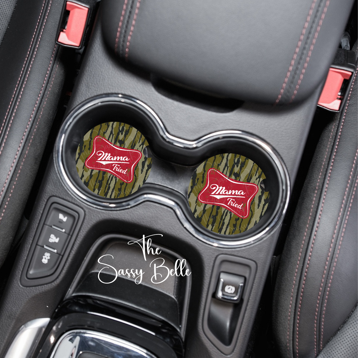 Mama Tried Bottomland Inspired Car Coasters Set of Two, Camo Car Cup Holder, Neoprene Car Coasters