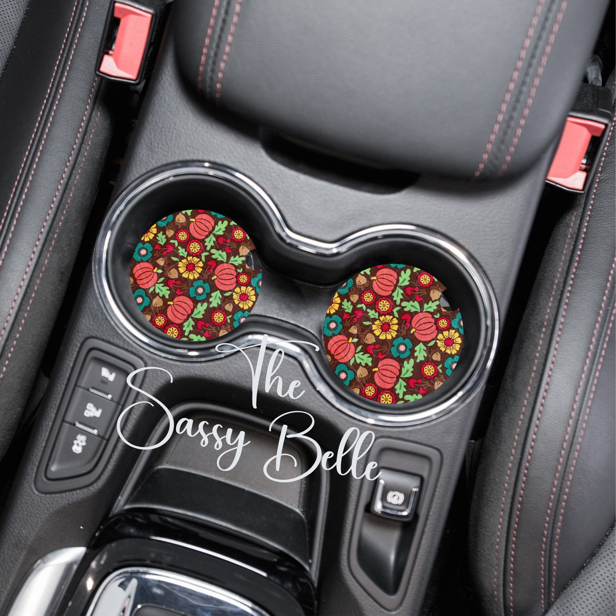 Fall/Autumn Car Coasters Set of Two, Neoprene Car Coasters, Fall Decor, Interior Car Accessories, Gift for Driver, Fall Season