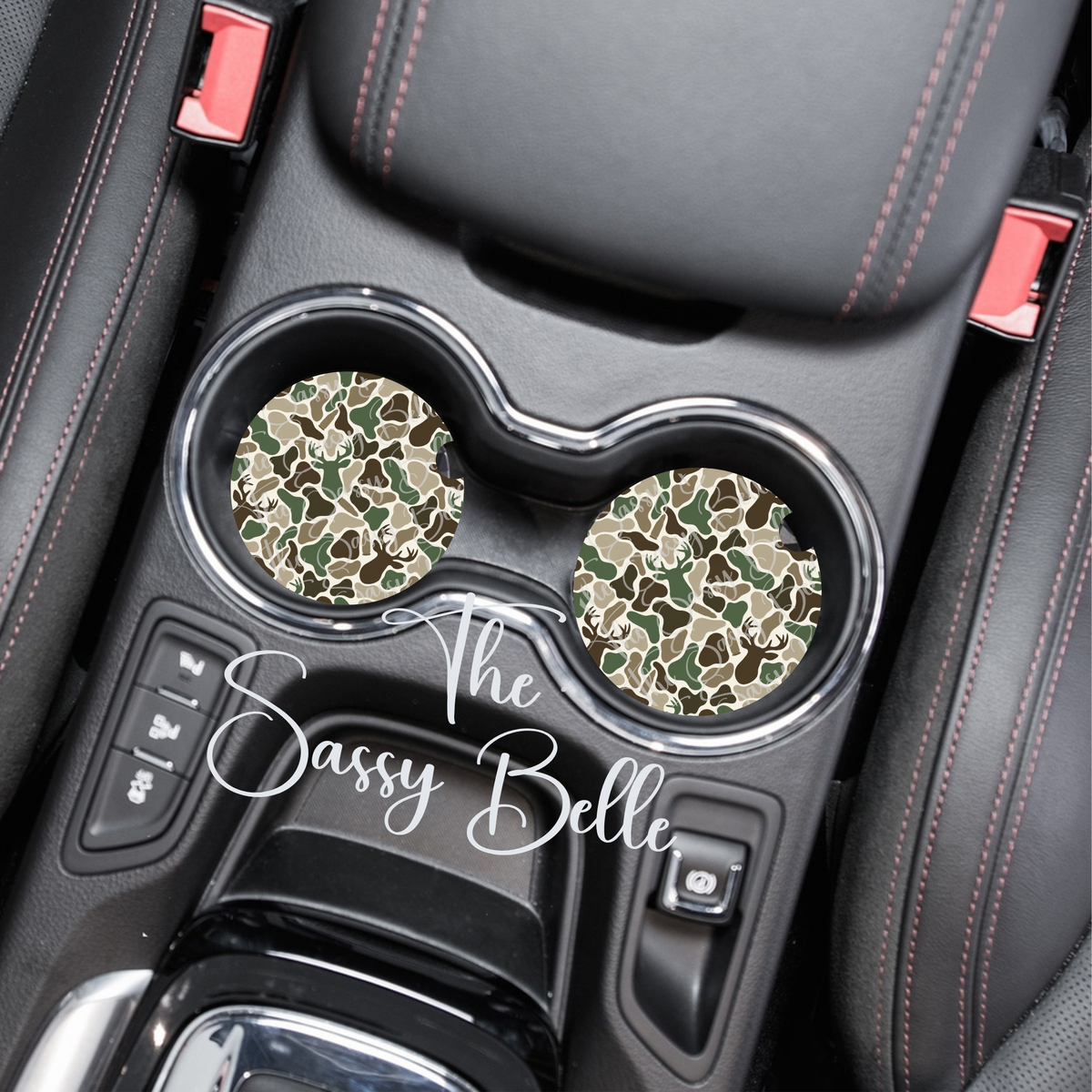 Camo Car Coasters, Deer Camouflage Cup Holder Inserts, Interior Auto Accessories, Set of Two