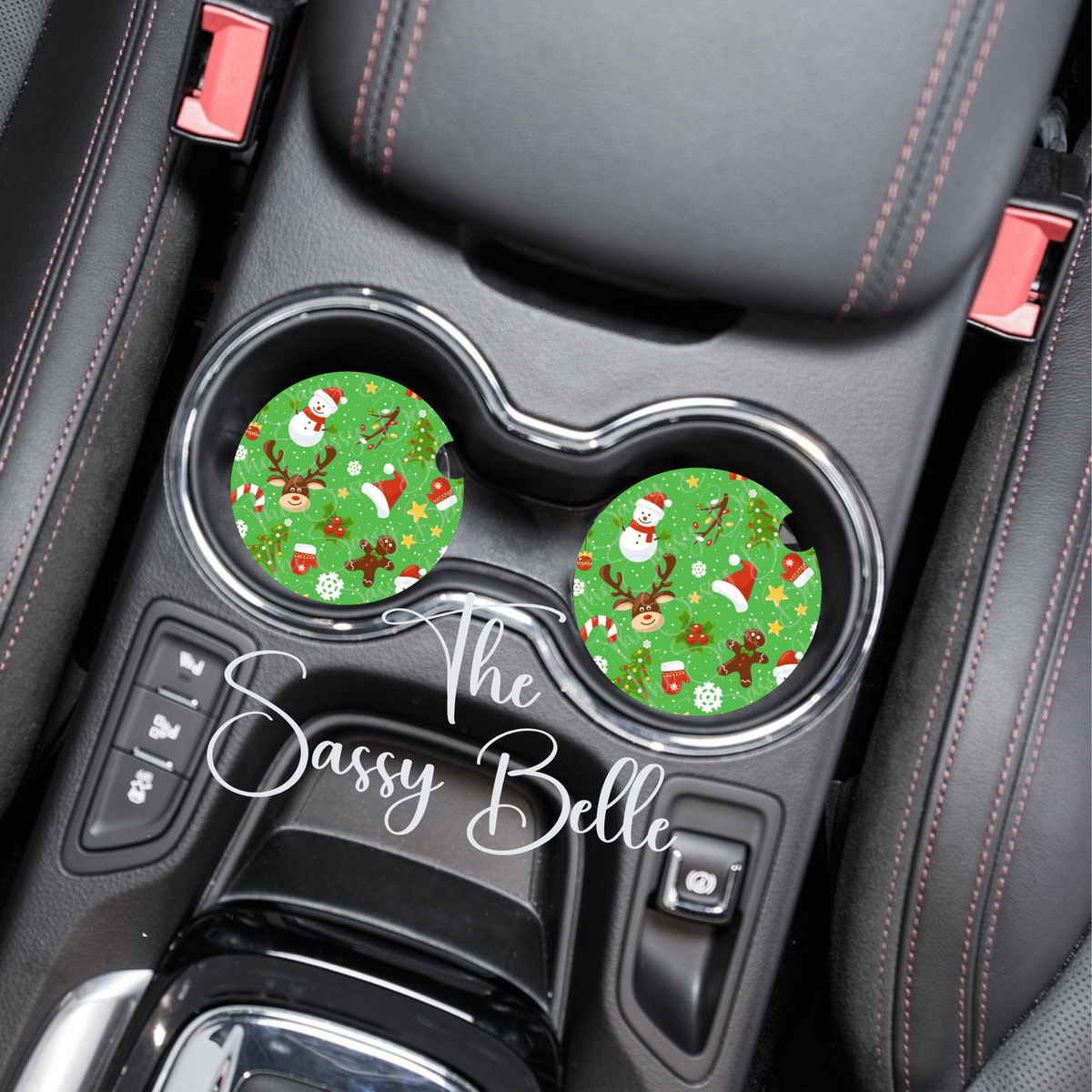 Christmas Car Coasters, Set of Two, Reindeer and Snowman