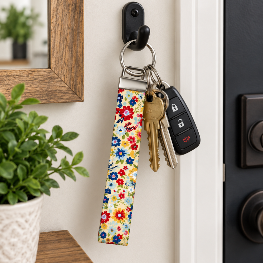 Cute Yellow Floral Keychain, Ideal for Keys and Accessories, Key Fob Wristlet