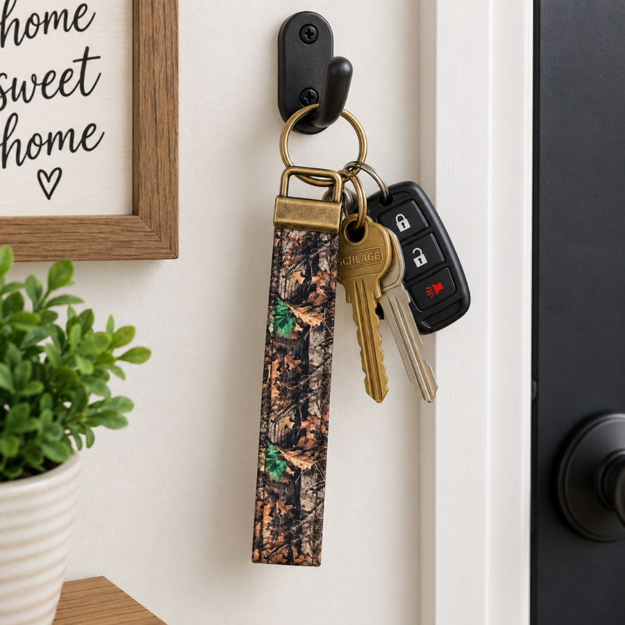 Camouflage Keychain Wristlet, Tree Bark Camo, Camo Keyfob Wristlet