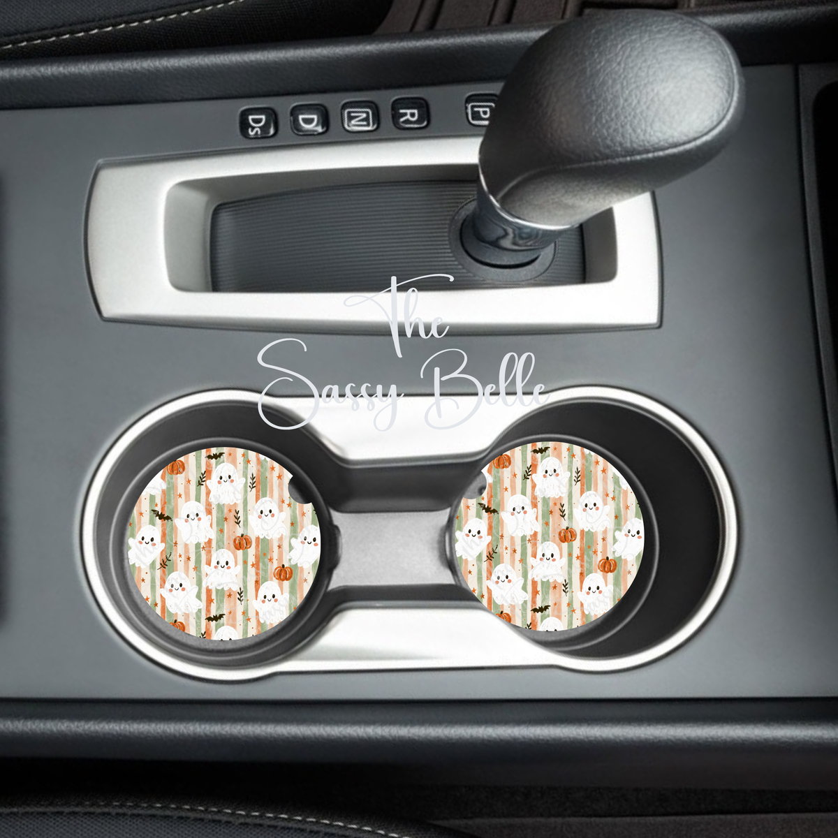 Halloween Cute Ghost Car Coasters, Set of Two, Interior Auto Accessories