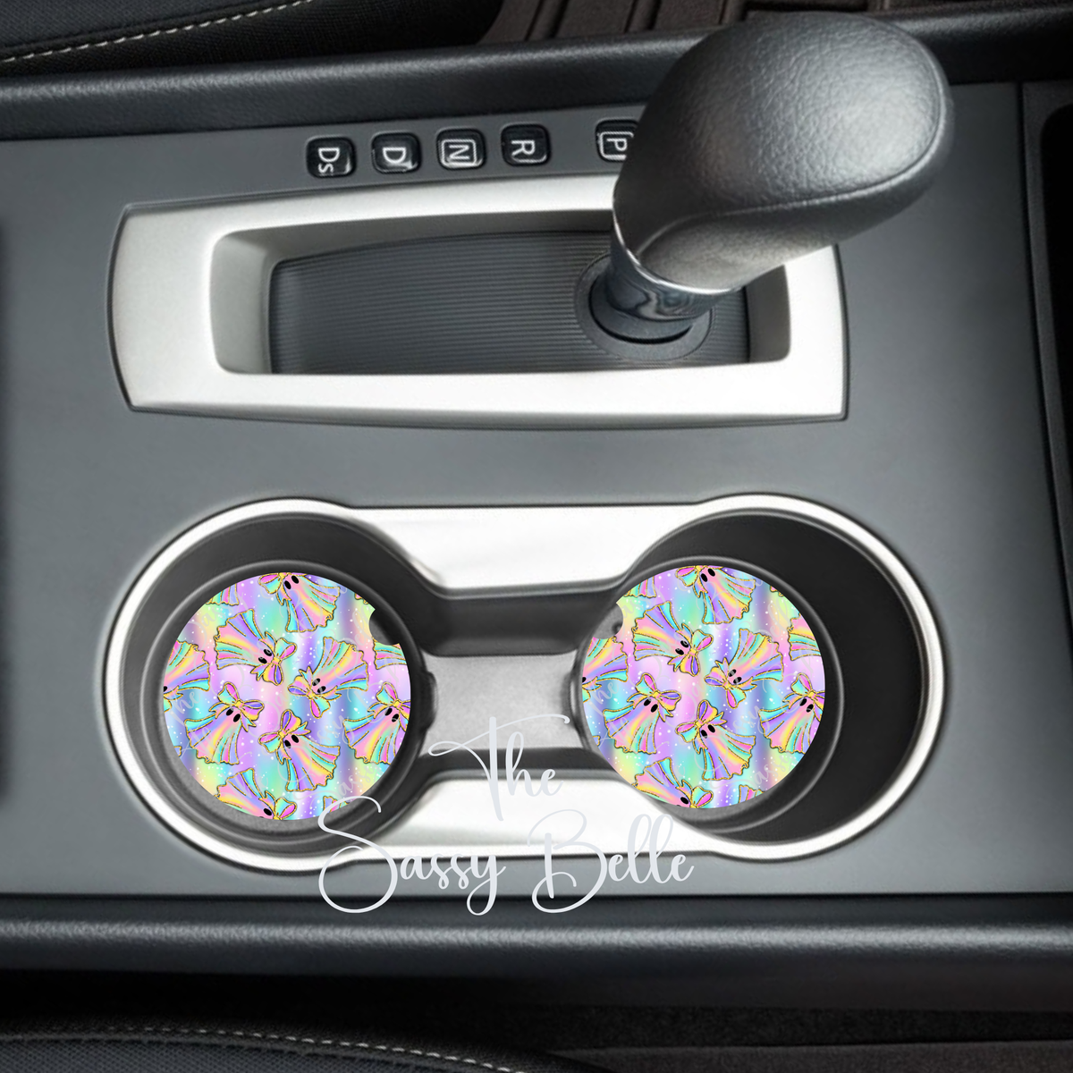 Holographic Ghost Halloween Car Coaster, Neoprene Car Cup Inserts, Halloween Decor, Interior Vehicle Accessories Set of Two