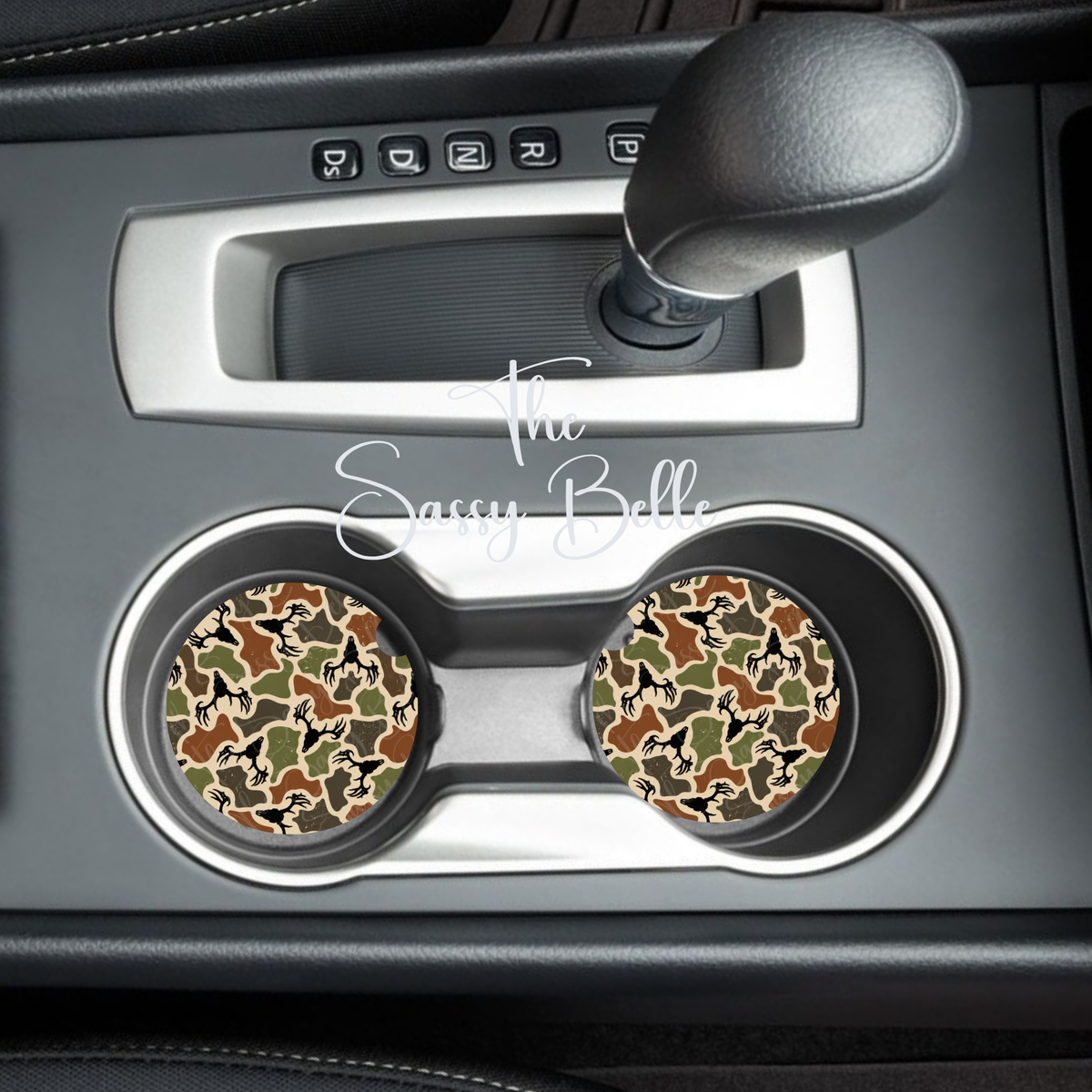 Deer Skull Camouflage Car Coasters - Set of 2, Interior Auto Accessories