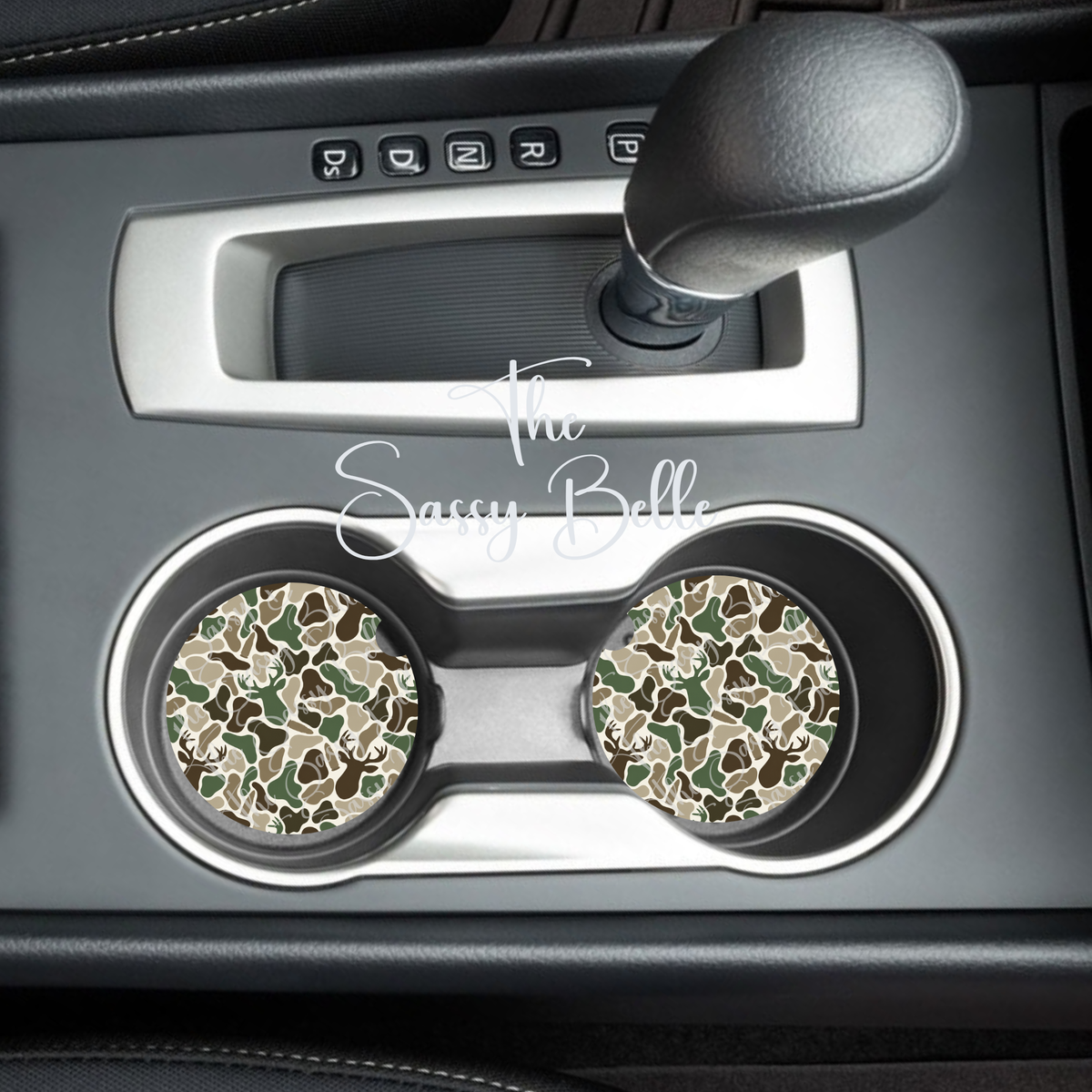 Camo Car Coasters, Deer Camouflage Cup Holder Inserts, Interior Auto Accessories, Set of Two