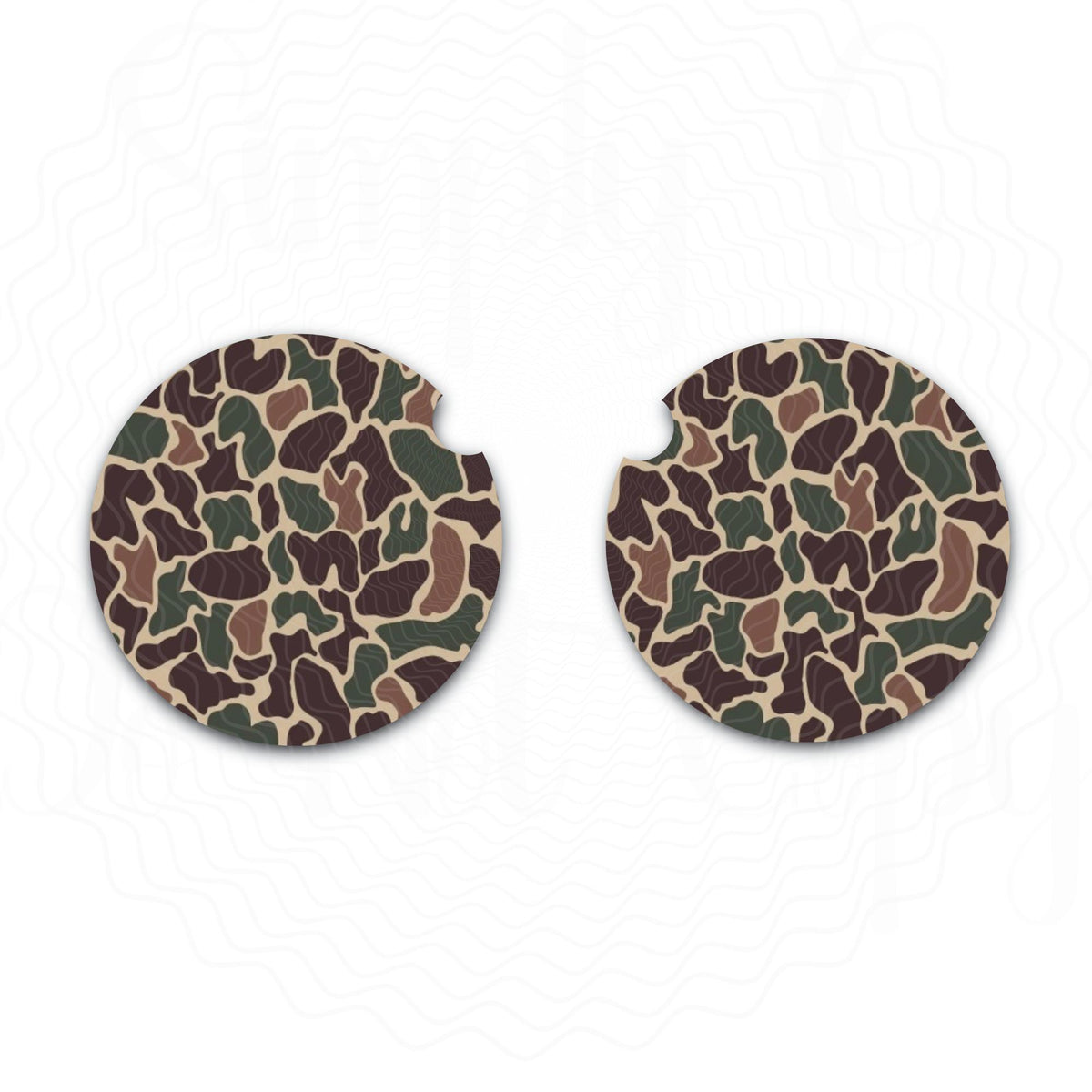Dark Green Duck Camo Car Coasters, Car Cup Holder Set of Two, Neoprene Car Coasters