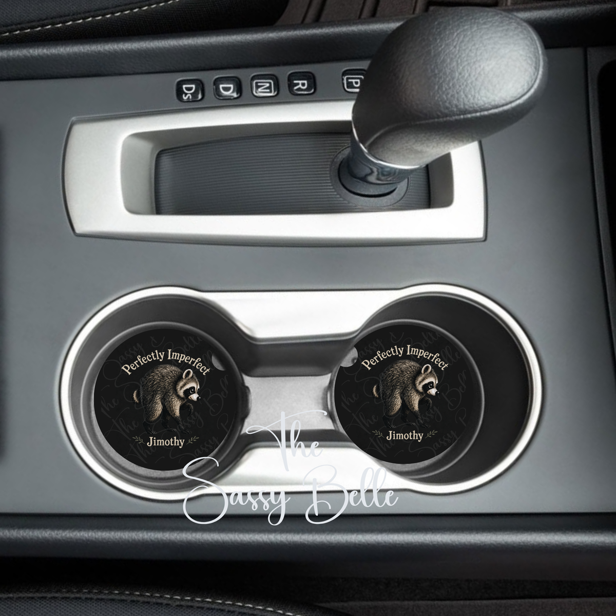 Jimothy the Raccoon Perfectly Imperfect Car Coasters, Set of Two Neoprene Car Coasters, Interior Auto Accessories