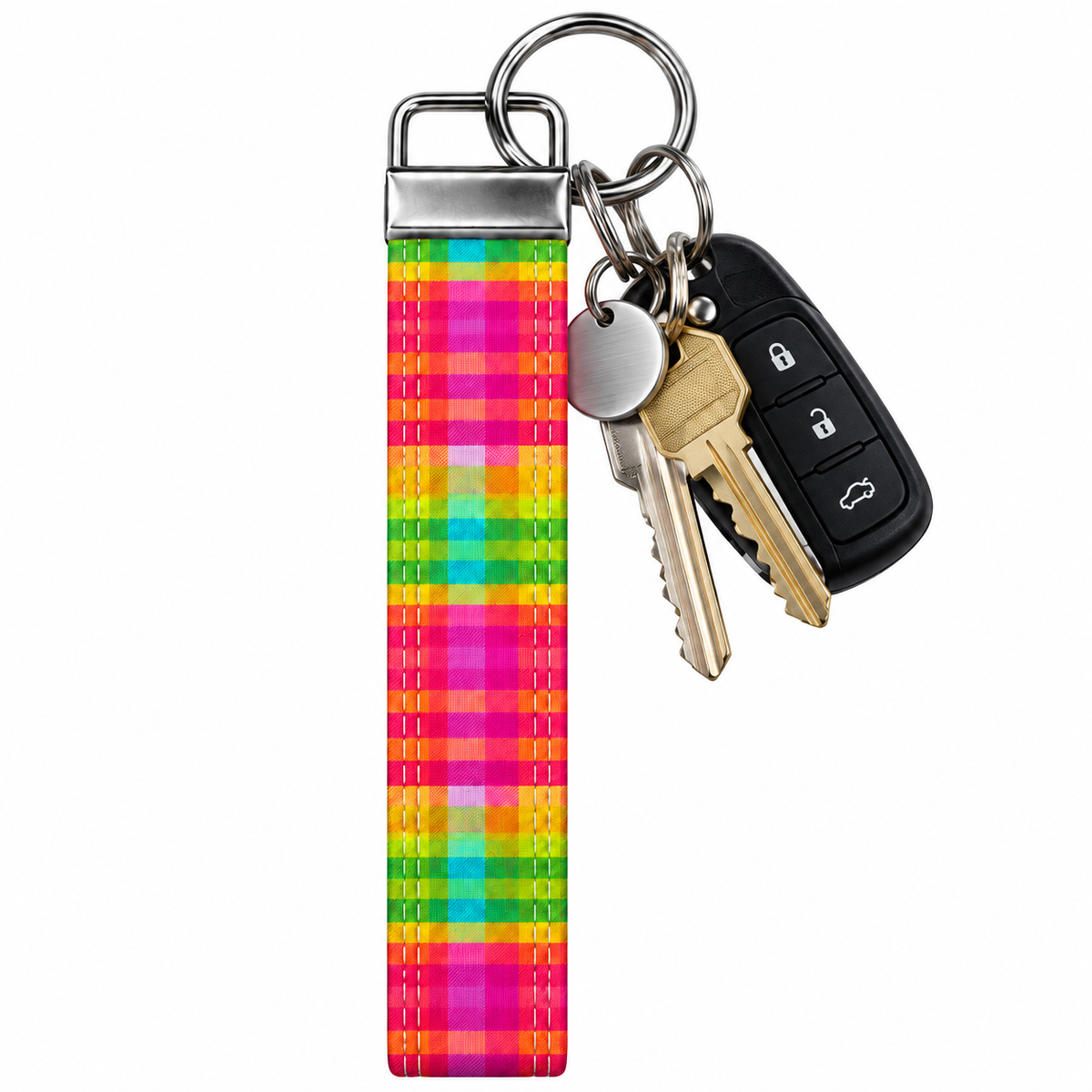 Colorful Plaid Keychain, Keychain Wristlet, Key Fob Wristlet Keychain
