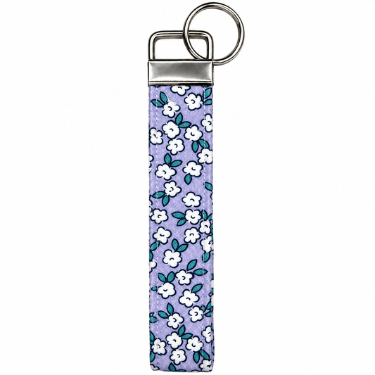 Elegant Purple Floral Keychain, Keychain Wristlet, Preppy Key Fob Wristlet