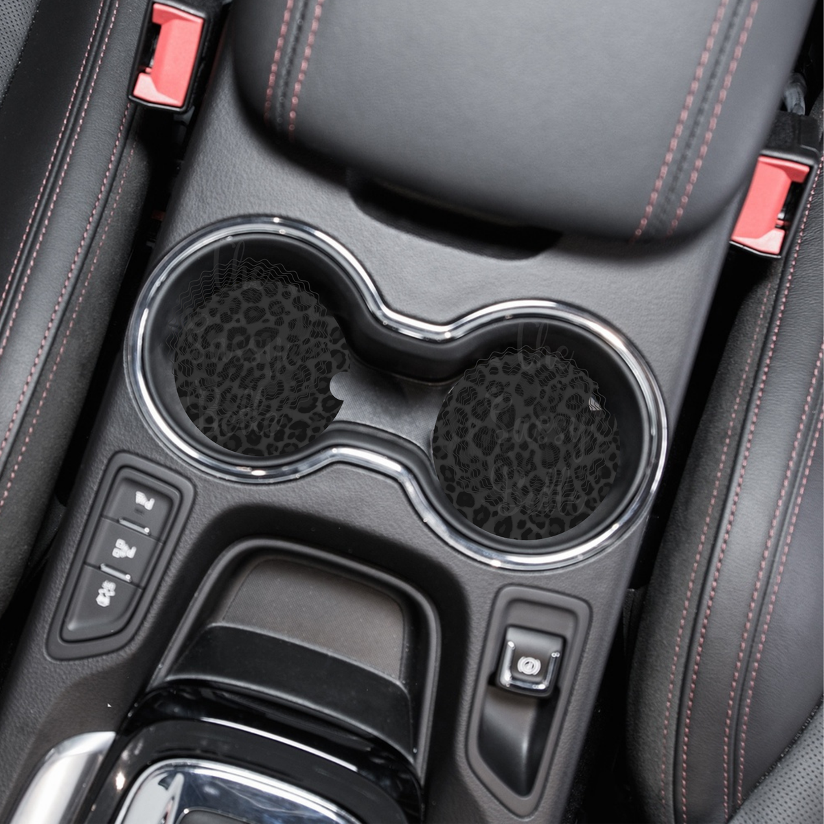 Black Leopard Cheetah Print Car Coasters for Cup Holders, 2 Pack Neoprene Absorbent Anti Slip Coasters, Car Interior Accessories