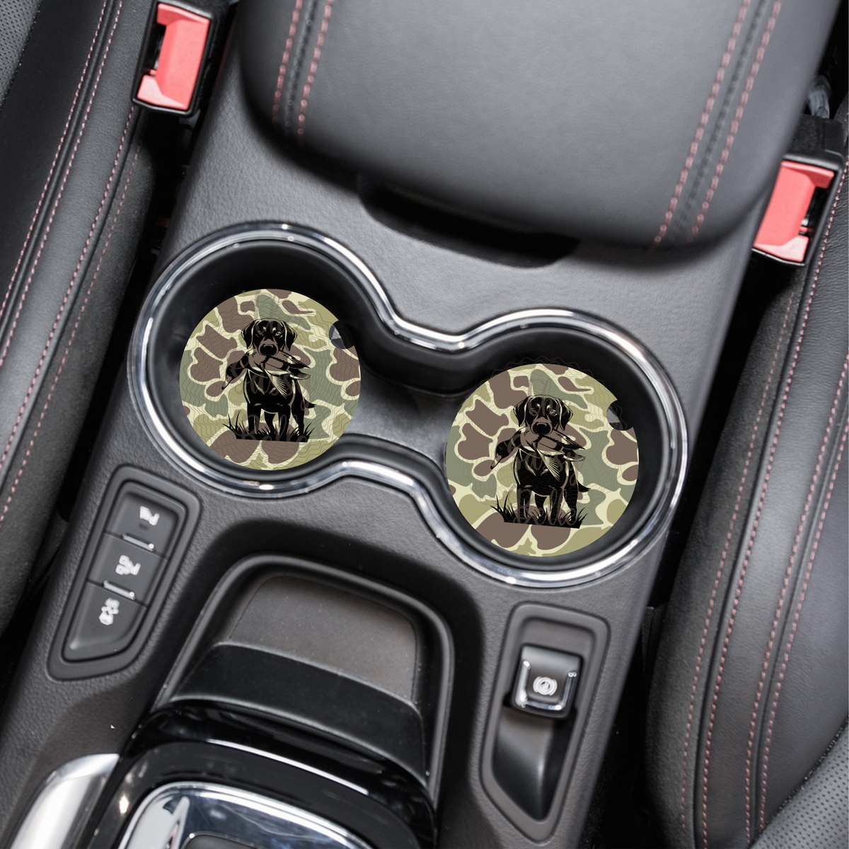 Old School Green Duck Camo Car Coasters, Set of Two, Car Cup Holder
