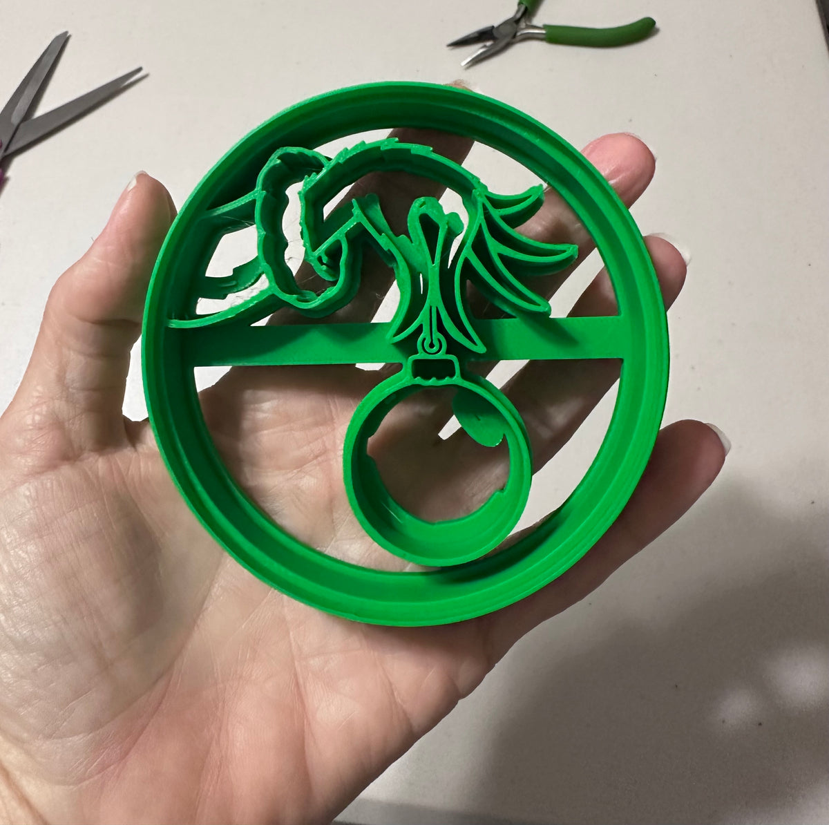 Grinch Hand Holding Christmas Ornament Imprint Cookie Cutter, 3D Printed in USA
