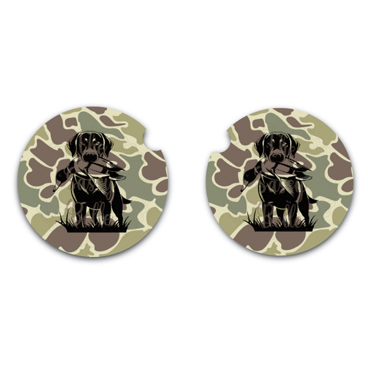 Old School Green Duck Camo Car Coasters, Set of Two, Car Cup Holder