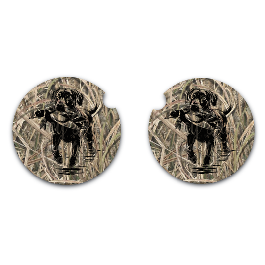 Retriever with Duck Shadow Grass Car Coaster, Neoprene Car Coasters Set of Two, Interior Auto Decor, Duck Hunting Gift, Outdoor Themed Auto Accessories