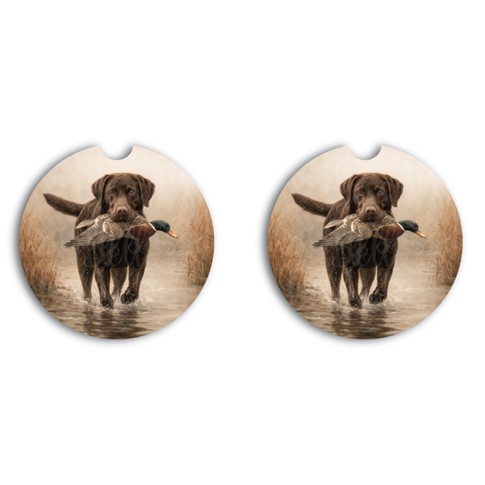 Chocolate Lab Duck Hunting Car Coasters, Soft and Flexible Neoprene Coasters, Interior Auto Accessories, Duck Hunter Gift