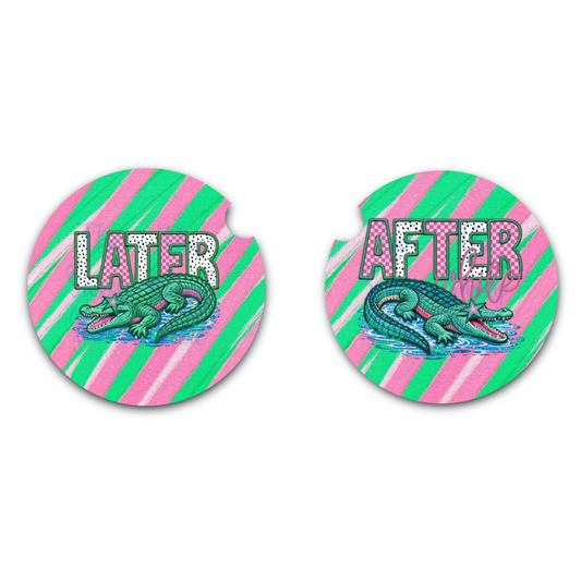 Later Gator AFter While Crocodile Car Coasters, Funny Car Accessories, Neoprene Car Coasters Set of Two, Trendy Car Decor