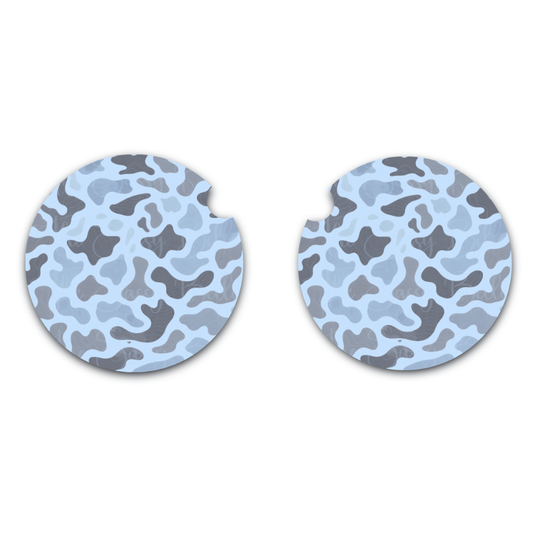 Blue Camo Car Coasters (2 Pack) | Soft Neoprene Cup Holder Inserts | Absorbent Anti-Slip 2.75” Trendy Auto Accessories Car Cup Holder | Light Blue