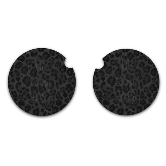Black Leopard Cheetah Print Car Coasters for Cup Holders, 2 Pack Neoprene Absorbent Anti Slip Coasters, Car Interior Accessories