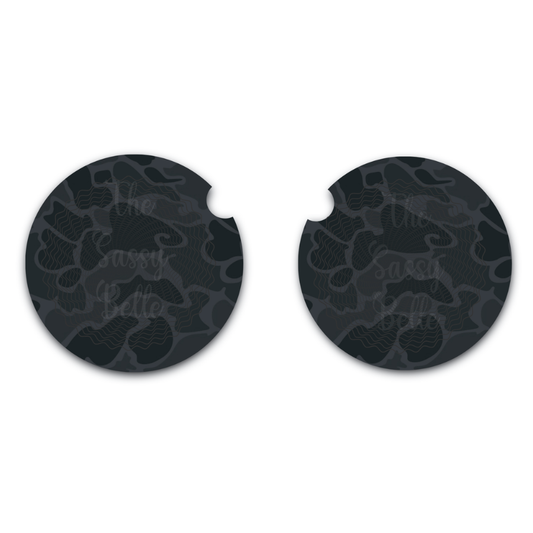 Blackout Old School Camo Car Coasters, Neoprene Car Coasters, Car Cup Holder, Set of Two, Auto Accessories