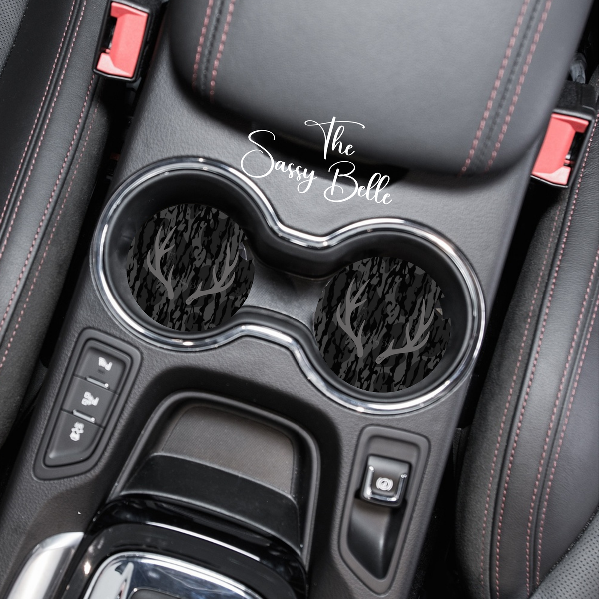 Blackout Bottomland Inspired Antler Car Coasters Set of 2 | Hunting Neoprene Cup Holder Coasters