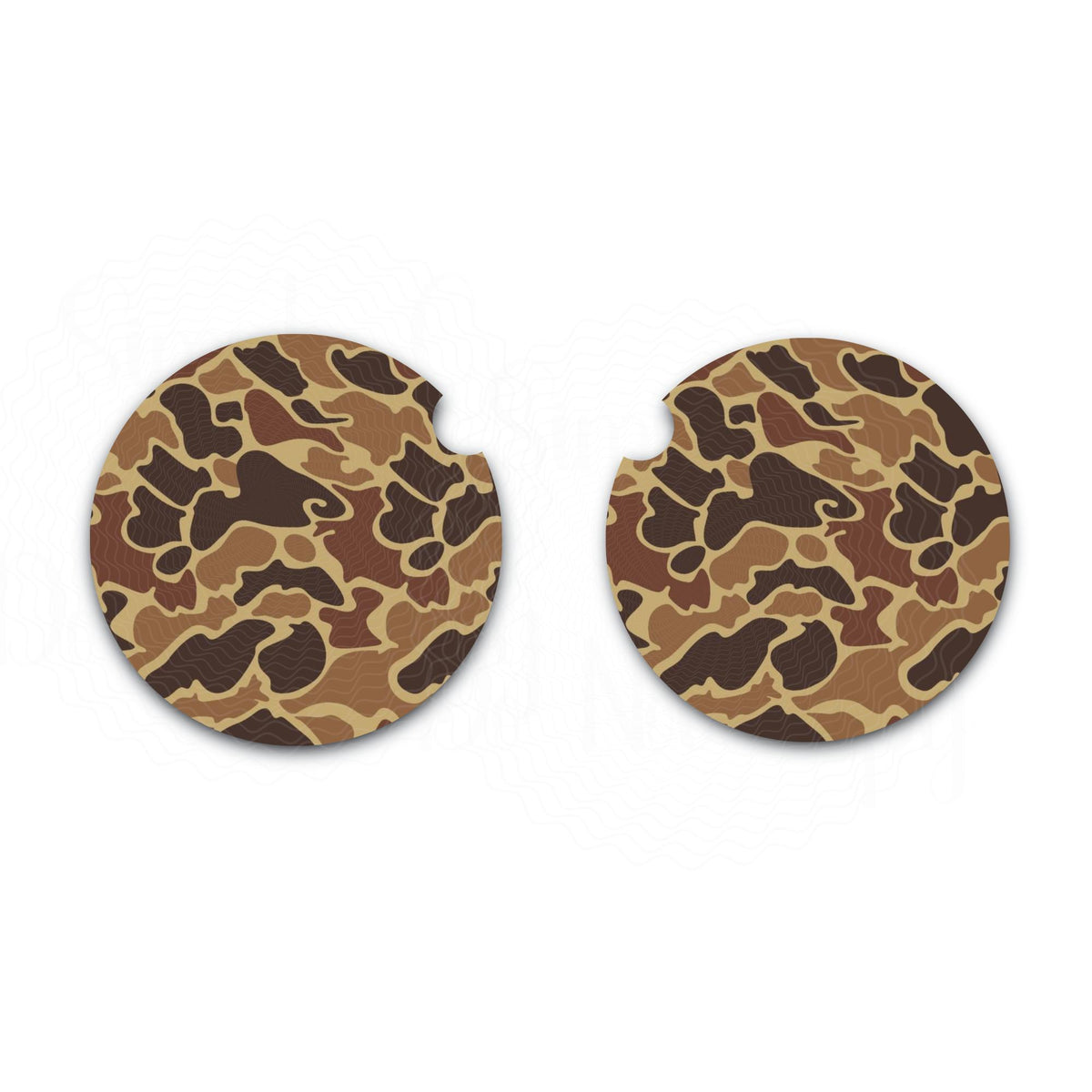 Old School Brown Camo Car Coasters, Set of Two, Car Cup Holder