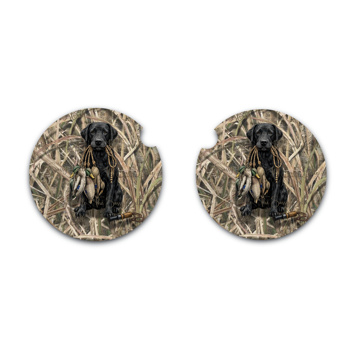 Black Lab Duck Hunting Car Coasters | Hunting Dog Cup Holder Coasters | Duck Hunter Vehicle Accessories | Set of Two