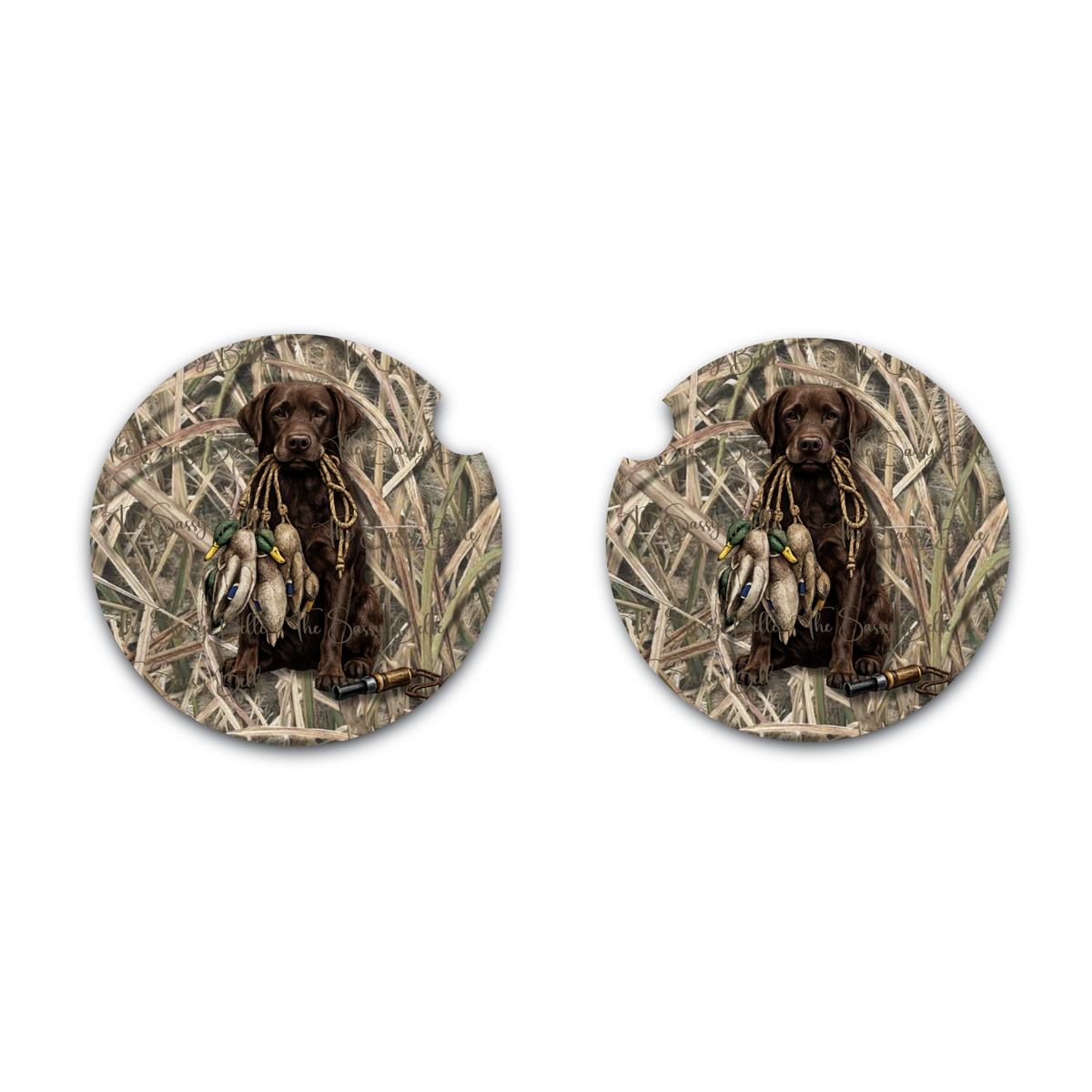 Chocolate Lab Duck Hunting Car Coasters | Hunting Dog Cup Holder Coasters | Duck Hunter Vehicle Accessories | Set of Two (Copy)