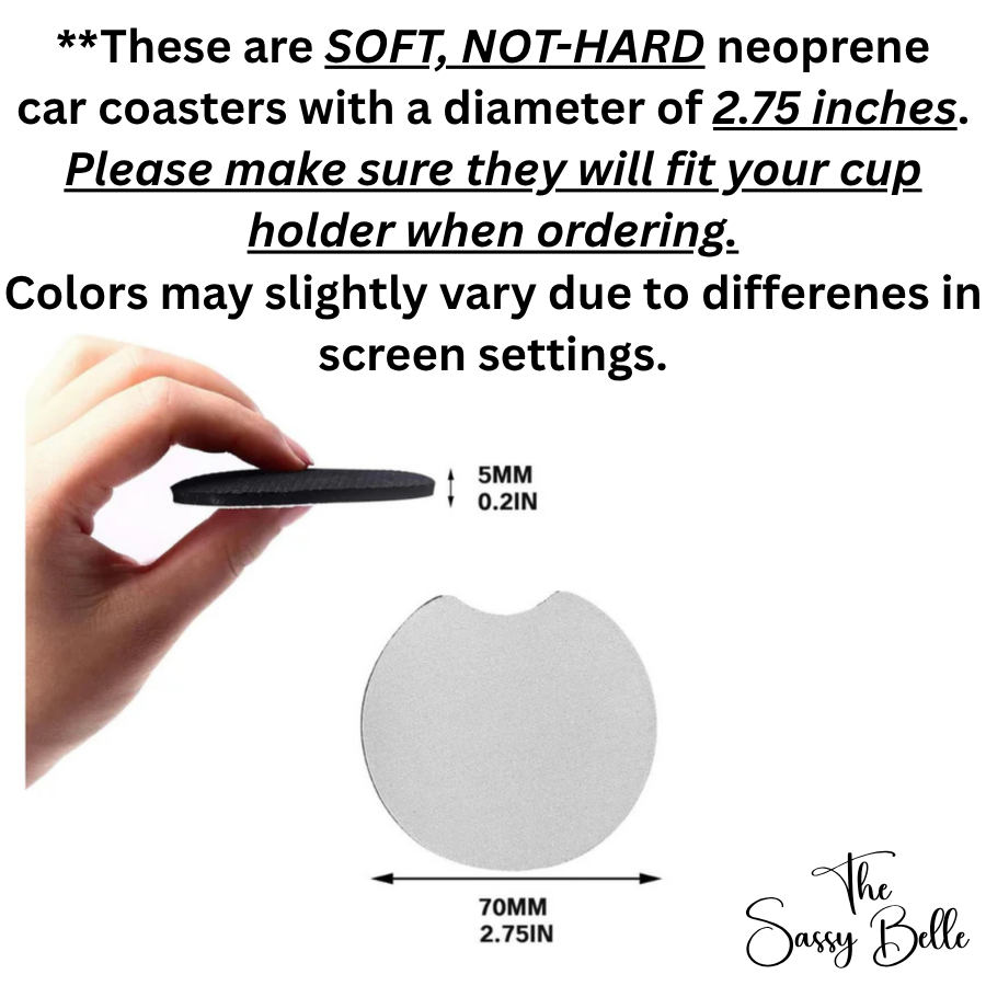 We Do Not Care Neoprene Car Coasters Set of 2 | Funny Pink Skull Car Cup Holder Coasters | Soft 2.75" Girly Car Accessories | WDNC Club Gift