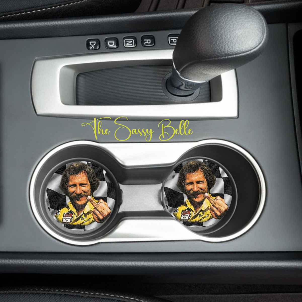Vintage Dale Racing Middle Finger Car Coaster, Raise Hell Praise Dale, Neoprene Car Coaster, Set of Two, Racing Fan Gift, Unique Car Accessories