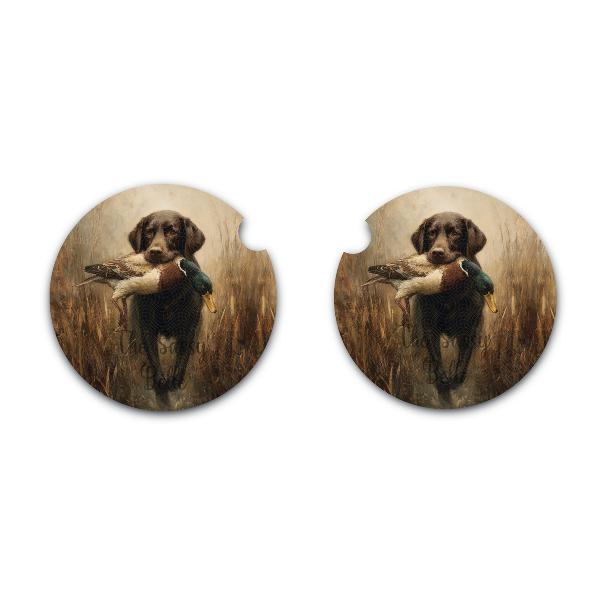 Retriever With Duck Car Coaster, Set of Two