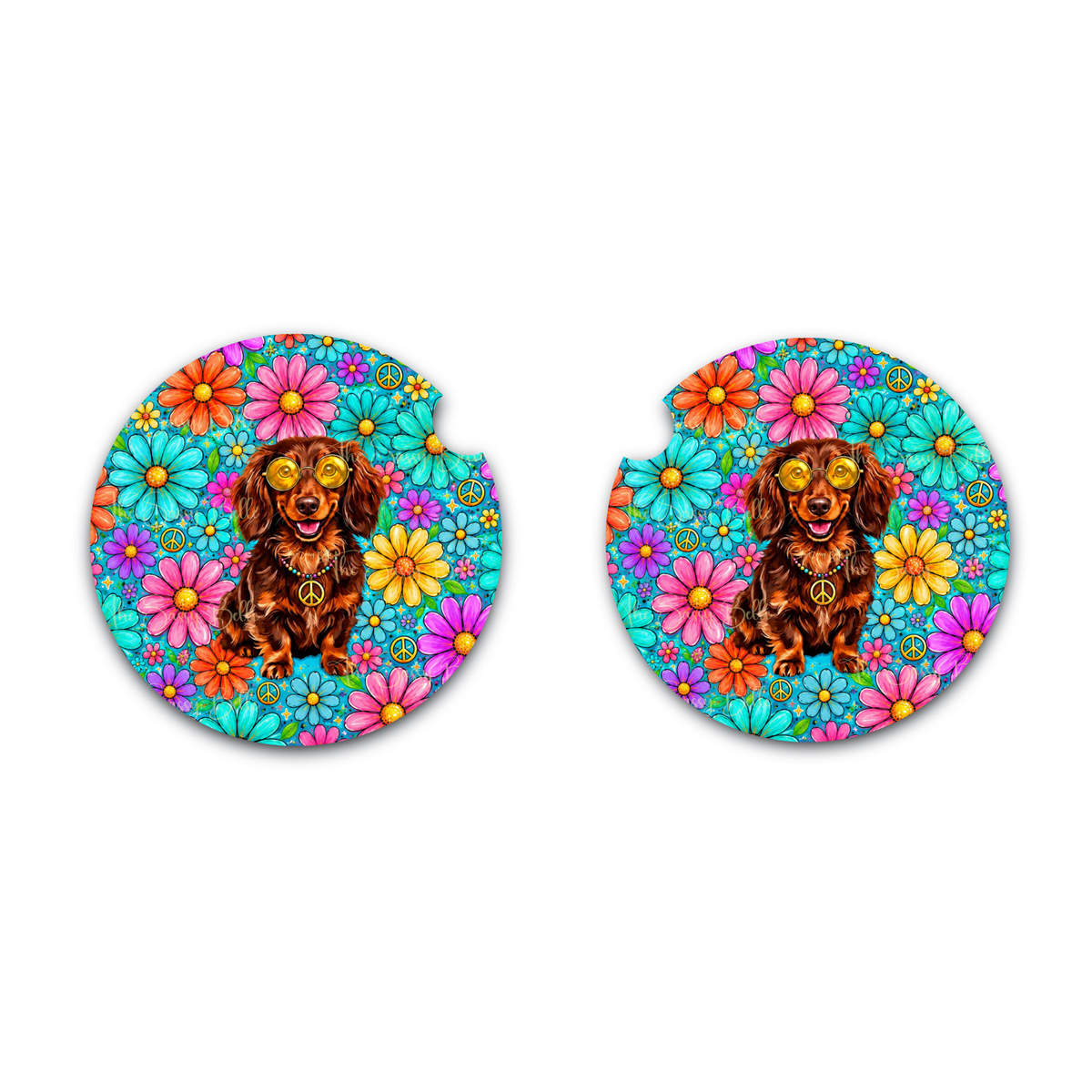 Groovy Dachshund Car Coasters Set of 2 | Wiener Dog Neoprene Cup Holder Coasters