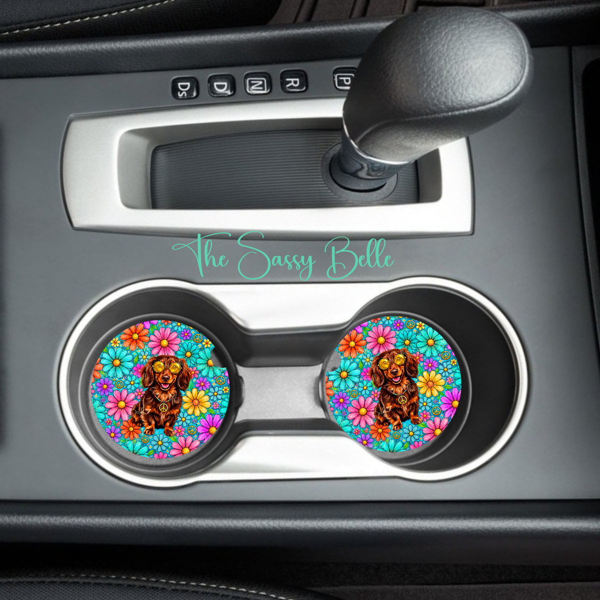 Groovy Dachshund Car Coasters Set of 2 | Wiener Dog Neoprene Cup Holder Coasters