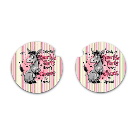 Funny Donkey Car Coasters, Neoprene Absorbent Cup Holder Inserts, Country Girl Car Accessories, Gag Gift for Women, Funny Gift, Set of Two, Adult Humor