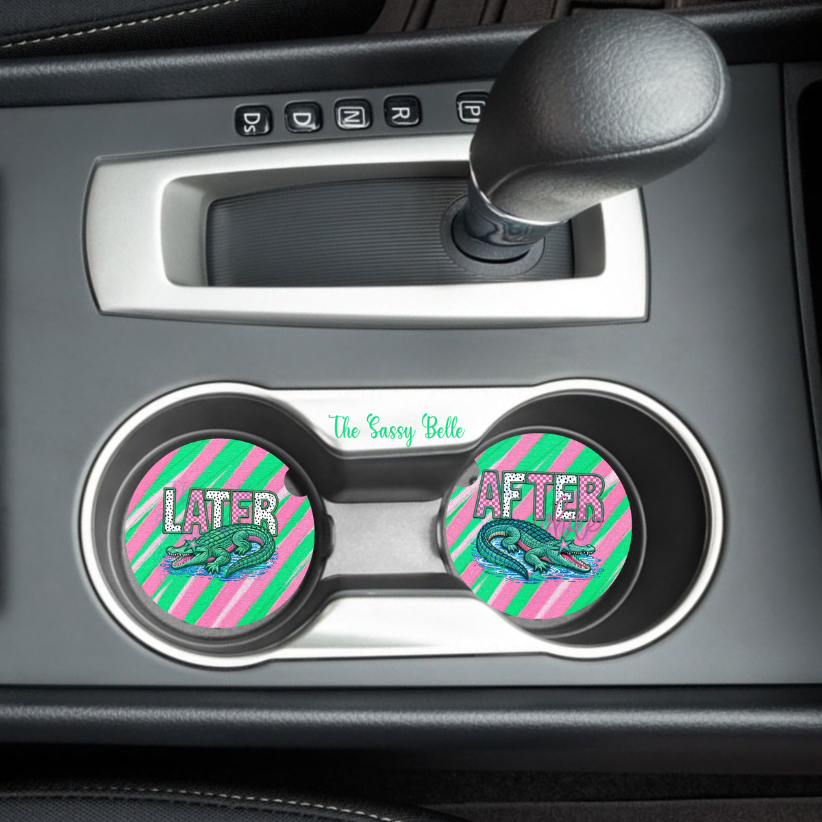 Later Gator AFter While Crocodile Car Coasters, Funny Car Accessories, Neoprene Car Coasters Set of Two, Trendy Car Decor